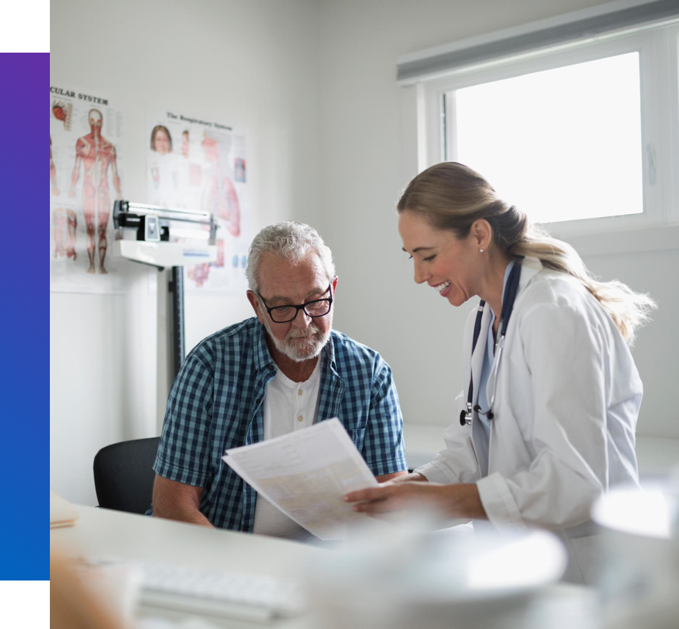 A female physician discussing lab results with a patient.